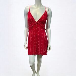 Salty Lemon Red Diamond Print Tie Back Mini Dress Cutout Back Summer Sundress M
